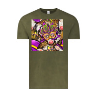 Vintage Olive Mardi Gras cow with carnival mask seamless pattern Vintage Tee - BundleAndBundleShop