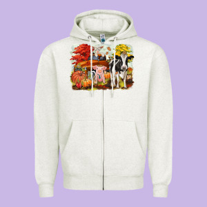Fall Farm Animals Zipper Hoodie Designed By Cowgirlartshop