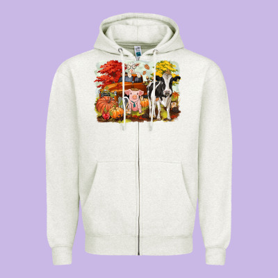 Fall Farm Animals Zipper Hoodie Designed By Cowgirlartshop