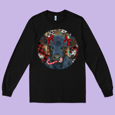 Black Angus Calf Christmas Long Sleeve Tee Designed By Ranaportraitstore