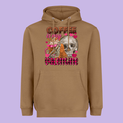 Coffee Is My Valentine Skull Heavyweight Hoodie Designed By Fadigitalartstudio