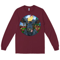 Burgundy Black Angus Cattle with Santa Chick Christmas Long Sleeve Tee - RanaPortraitStore