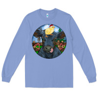 Colony Blue Black Angus Cattle with Santa Chick Christmas Long Sleeve Tee - RanaPortraitStore