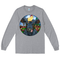Heather Grey Black Angus Cattle with Santa Chick Christmas Long Sleeve Tee - RanaPortraitStore