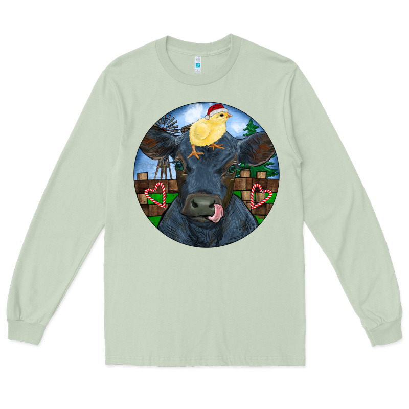 Black Angus Cattle With Santa Chick Christmas Long Sleeve Tee by RanaPortraitStore | Teevron