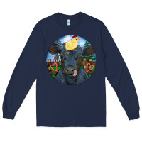Navy Black Angus Cattle with Santa Chick Christmas Long Sleeve Tee - RanaPortraitStore