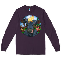 Plum Black Angus Cattle with Santa Chick Christmas Long Sleeve Tee - RanaPortraitStore