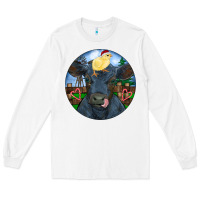 White Black Angus Cattle with Santa Chick Christmas Long Sleeve Tee - RanaPortraitStore