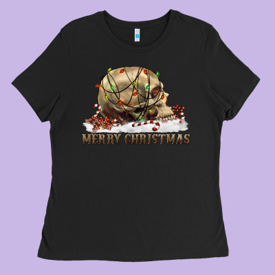 Merry Christmas Skull Ladies Tee Designed By Ranaportraitstore