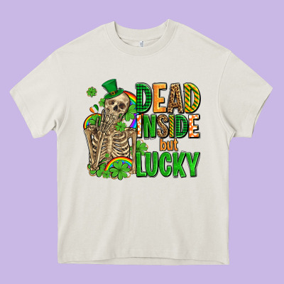 Dead Inside But Lucky  With Skeleton Heavy Core Tee Designed By Adodesignshop