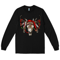 Black Western Christmas Bull Skull Long Sleeve Tee - RanaPortraitStore