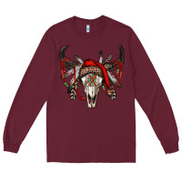 Burgundy Western Christmas Bull Skull Long Sleeve Tee - RanaPortraitStore