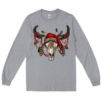 Heather Grey Western Christmas Bull Skull Long Sleeve Tee - RanaPortraitStore