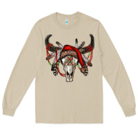 Mushroom Western Christmas Bull Skull Long Sleeve Tee - RanaPortraitStore