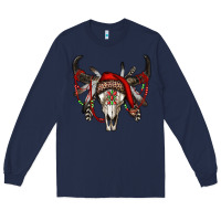 Navy Western Christmas Bull Skull Long Sleeve Tee - RanaPortraitStore