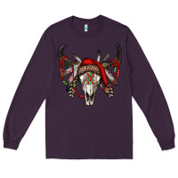 Plum Western Christmas Bull Skull Long Sleeve Tee - RanaPortraitStore