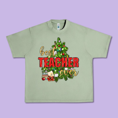 Best Teacher Ever With Christmas Tree Urban Heavy Tee Designed By Bundleandbundleshop