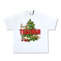 White Best Teacher Ever With Christmas Tree Urban Heavy Tee - BundleAndBundleShop