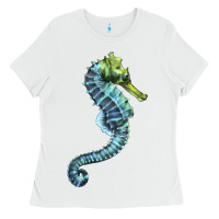 White Blue Seahorse Ladies Tee - LillyAllenDesigns