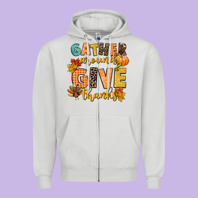 Gather Around And Give Thanks Zipper Hoodie Designed By Cowgirlartshop