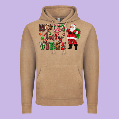 Holly Jolly Vibes Christmas With Santa Vintage Hoodie Designed By Nancycooperartshop