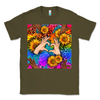 Army Green Heart And Sunflowers With Neon Leopard Patterns Classic Tee - BundleAndBundleShop