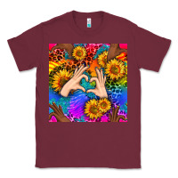 Burgundy Heart And Sunflowers With Neon Leopard Patterns Classic Tee - BundleAndBundleShop