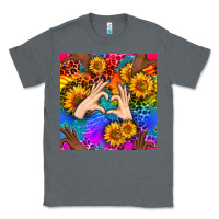 Charcoal Heather Heart And Sunflowers With Neon Leopard Patterns Classic Tee - BundleAndBundleShop