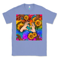 Colony Blue Heart And Sunflowers With Neon Leopard Patterns Classic Tee - BundleAndBundleShop