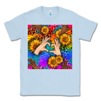 Dusty Blue Heart And Sunflowers With Neon Leopard Patterns Classic Tee - BundleAndBundleShop