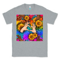 Heather Grey Heart And Sunflowers With Neon Leopard Patterns Classic Tee - BundleAndBundleShop