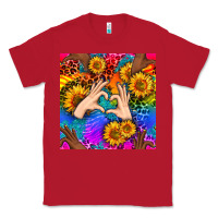 Red Heart And Sunflowers With Neon Leopard Patterns Classic Tee - BundleAndBundleShop