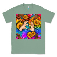 Sage Heart And Sunflowers With Neon Leopard Patterns Classic Tee - BundleAndBundleShop