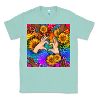 Seafoam Heart And Sunflowers With Neon Leopard Patterns Classic Tee - BundleAndBundleShop