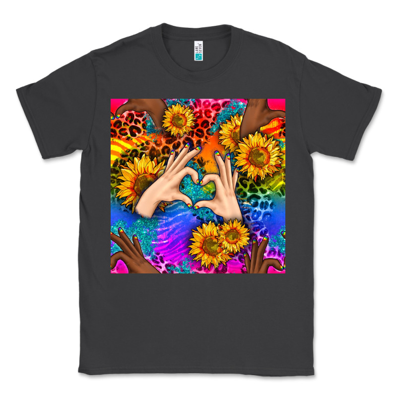 Heart And Sunflowers With Neon Leopard Patterns Classic Tee by BundleAndBundleShop | Teevron
