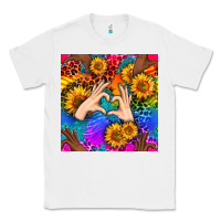 White Heart And Sunflowers With Neon Leopard Patterns Classic Tee - BundleAndBundleShop