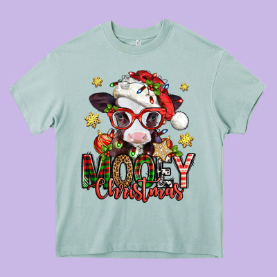 Mooey Christmas Baby Calf Heavy Core Tee Designed By Jasminsmagicworld