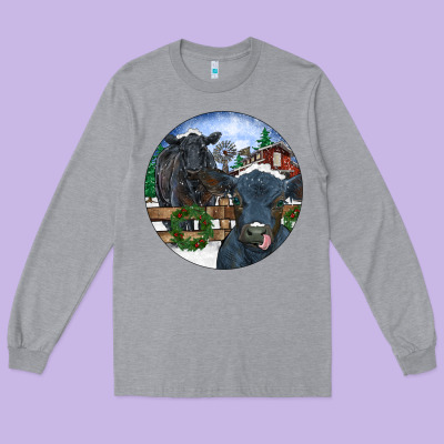 Black Angus Cattle And Calf Christmas Long Sleeve Tee Designed By Ranaportraitstore
