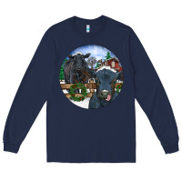 Navy Black Angus Cattle and Calf Christmas Long Sleeve Tee - RanaPortraitStore