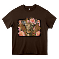 Chocolate Brown Western Floral Giraffe Heavy Core Tee - LillyAllenDesigns