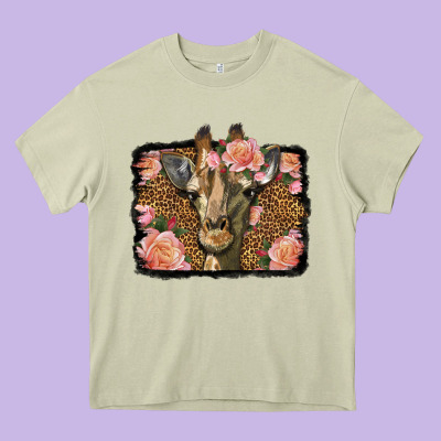 Western Floral Giraffe Heavy Core Tee Designed By Lillyallendesigns