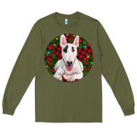 Army Green Christmas Bull Terrier Long Sleeve Tee - RanaPortraitStore