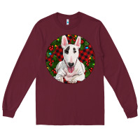 Burgundy Christmas Bull Terrier Long Sleeve Tee - RanaPortraitStore