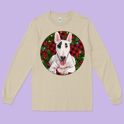 Christmas Bull Terrier Long Sleeve Tee Designed By Ranaportraitstore
