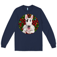 Navy Christmas Bull Terrier Long Sleeve Tee - RanaPortraitStore