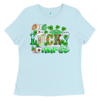 Baby Blue st.patricks one lucky nurse Ladies Tee - BarkalooDesign