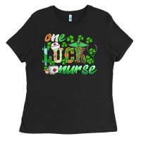 Black st.patricks one lucky nurse Ladies Tee - BarkalooDesign