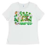 White st.patricks one lucky nurse Ladies Tee - BarkalooDesign
