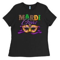 Black happy mardi gras carnival mask Ladies Tee - Jasminsmagicworld