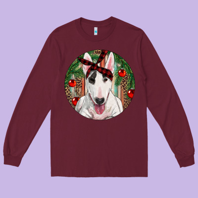 Christmas Bull Terrier Long Sleeve Tee Designed By Ranaportraitstore